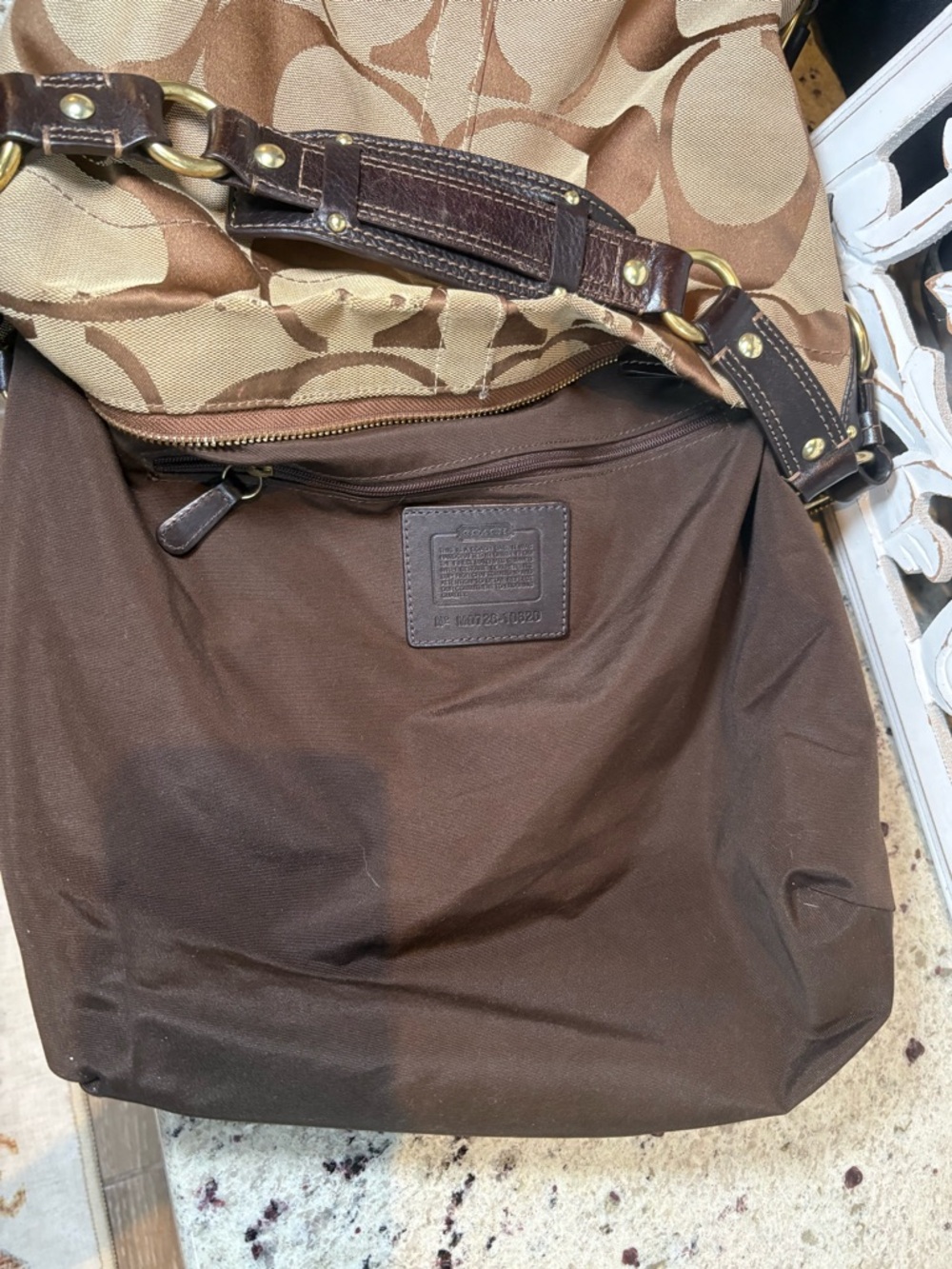 Coach Large Carly Signature Canvas Shoulder Bag in Brown and Tan #10620 - Picture 12 of 13